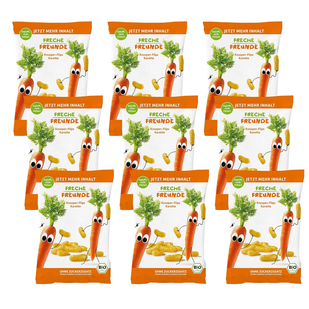 Organic Fruit Chips "100% Strawberry" Freeze Dried Strawberry Fruit Chips (12 x 12g) and New Organic Crunchy Corn and Carrot Flips, Organic Snack, From 1 Year, (9 x 30g) 270g