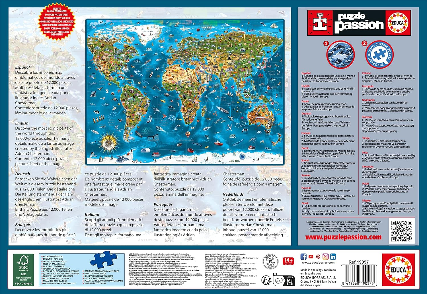 Educa - Wonder of the world, jigsaw puzzle 12000 pieces adults and children from 14 years old, world map (19057) Puzzle Naty Shop