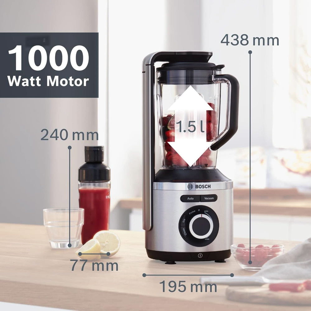 Bosch Vakuum-Standmixer Vitapower Serie 8 MMBV621M, Starke Mixleistung, Vitaminschonende Zubereitung, 4 Automatikprogramme, Vakuum-Togo Flasche, 37,000 U/Min, 1000 W, Silber Mama si Copilul Naty Shop