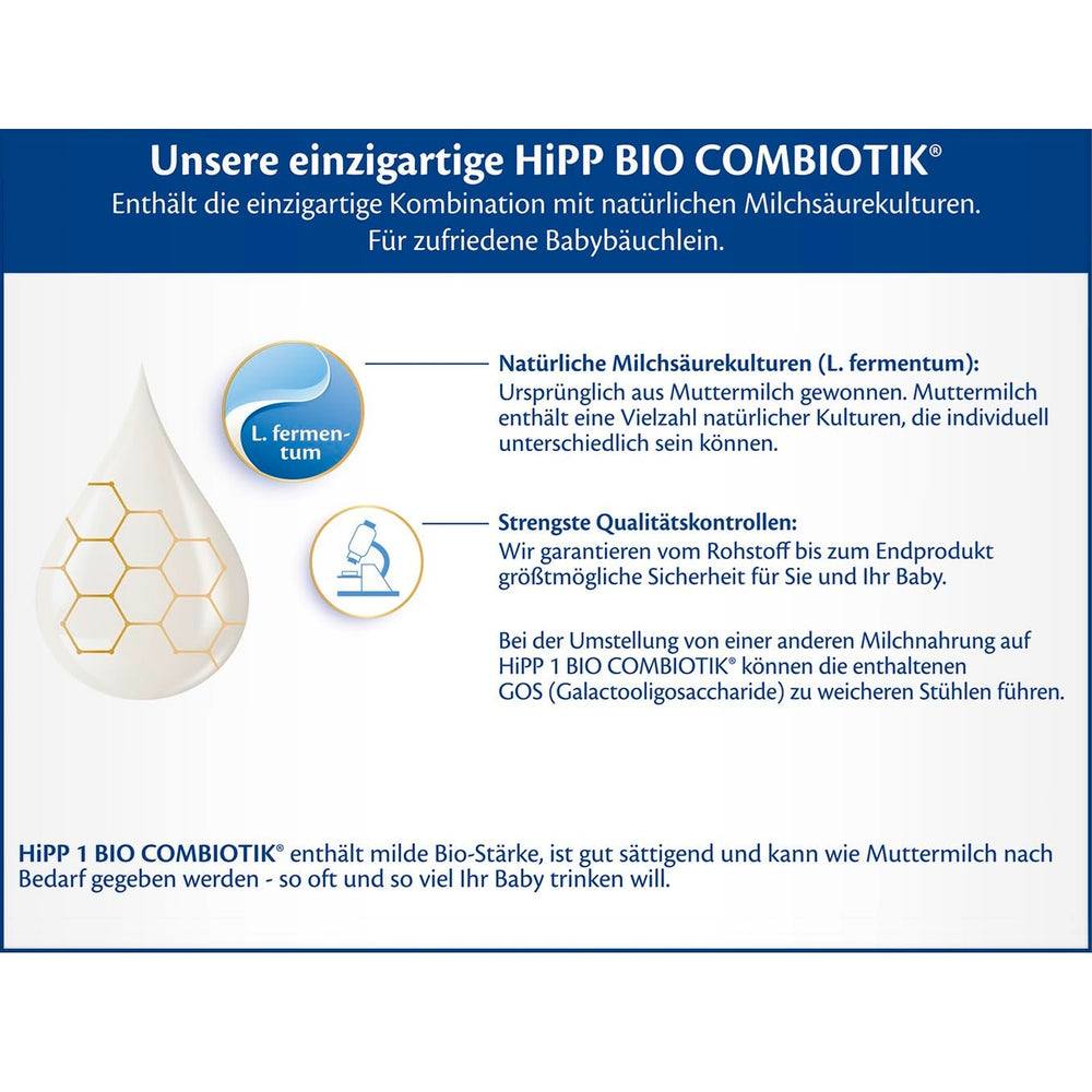 HiPP 1 Organic Combiotik (4 x 600g), milk powder formula for infants from birth, with natural cultures of lactic acid and easy-to-treat organic starch, of the best organic quality