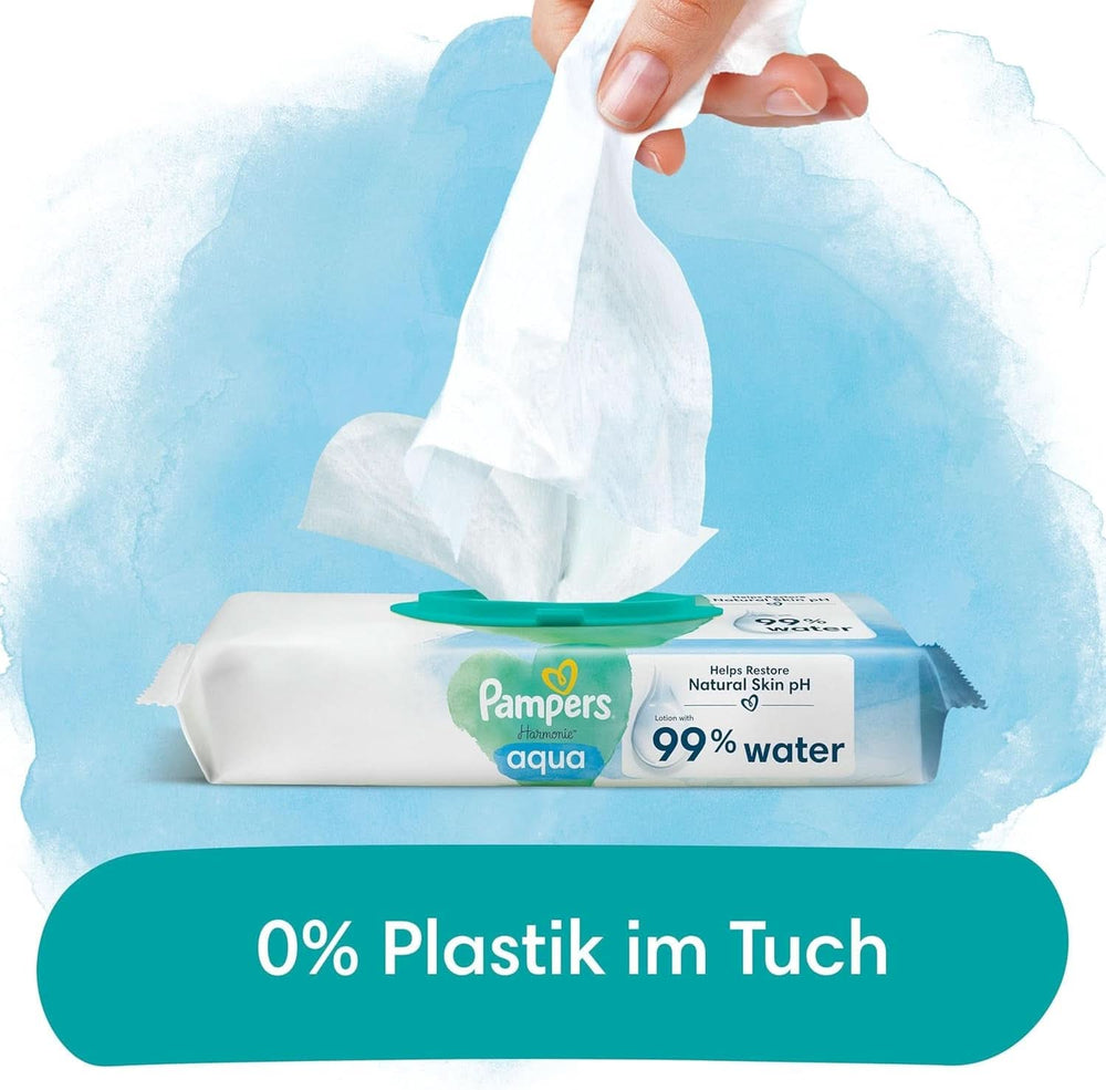 Pampers Harmonie Aqua Feuchttücher 6 Packungen Mit Jeweils 48 Feuchttüchern - 288 Feuchttücher, Die Helfen, Den Natürlichen Ph-Wert Der Haut Wiederherzustellen, Leichte Lotion Mit 99% Wasser Naty Shop