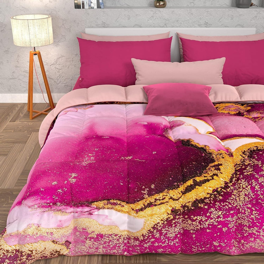 PETTI Artigiani Italiani - Plapumă de iarnă, Plapumă de iarnă, Plapumă simplă, Cu două fețe, Monocolor și imprimare digitală, 100% microfibră antialergică, Made in Italy Plapumi si pilote Naty Shop Marmură roz Una Piazza E Mezza