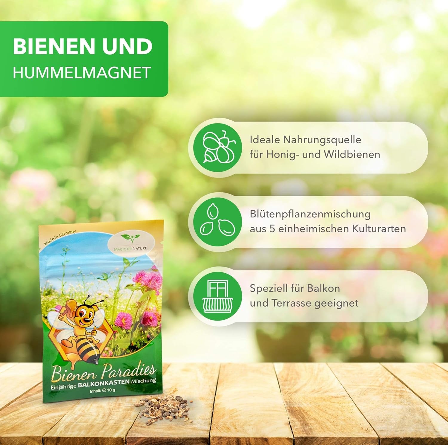 Magic of Nature Balcony Box Mix - 10g Seeds - Bee Friendly Plants - Easy to Use - Bee Paradise - 5 Native Cultivated Species - Suitable for Flower Boxes and Planters