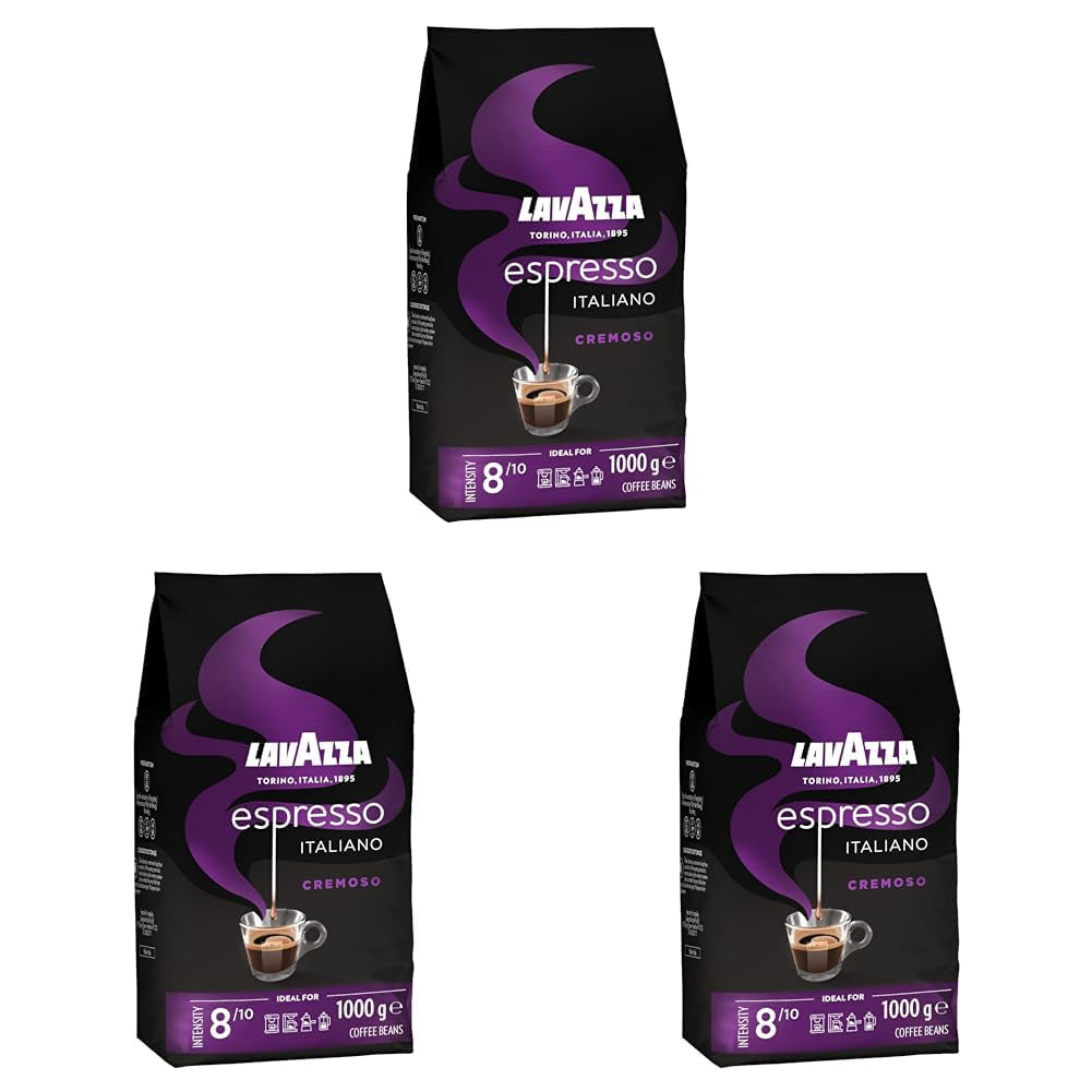 Lavazza Espresso, coffee beans for espresso machines, balanced and aromatic flavor of fruits and flowers, 100% organic Arabica and Robusta Coffee Naty Shop 3 x 1 Kg Cremoso