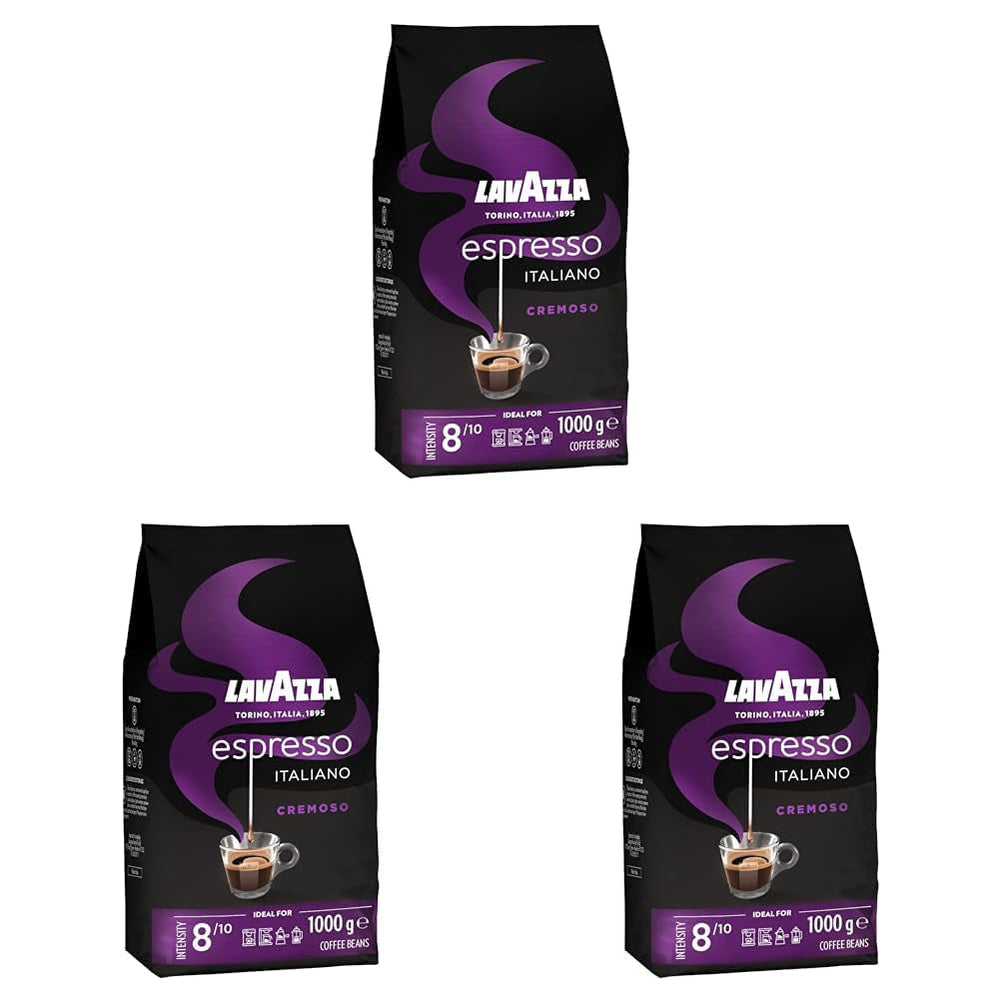 Lavazza Espresso, coffee beans for espresso machines, balanced and aromatic flavor of fruits and flowers, 100% organic Arabica and Robusta Coffee Naty Shop 3 x 1 Kg Cremoso
