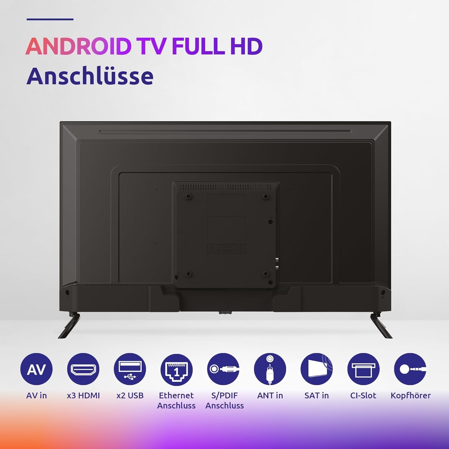 STRONG - Televizor Full HD SRT40FD5553 de 40 inch (100 cm) - Smart TV prin Android TV - Calitate excepțională a imaginii - Tuner triplu - 3 porturi HDMI (1 ARC), 2 porturi USB, conexiune AV, antenă/satelit - negru