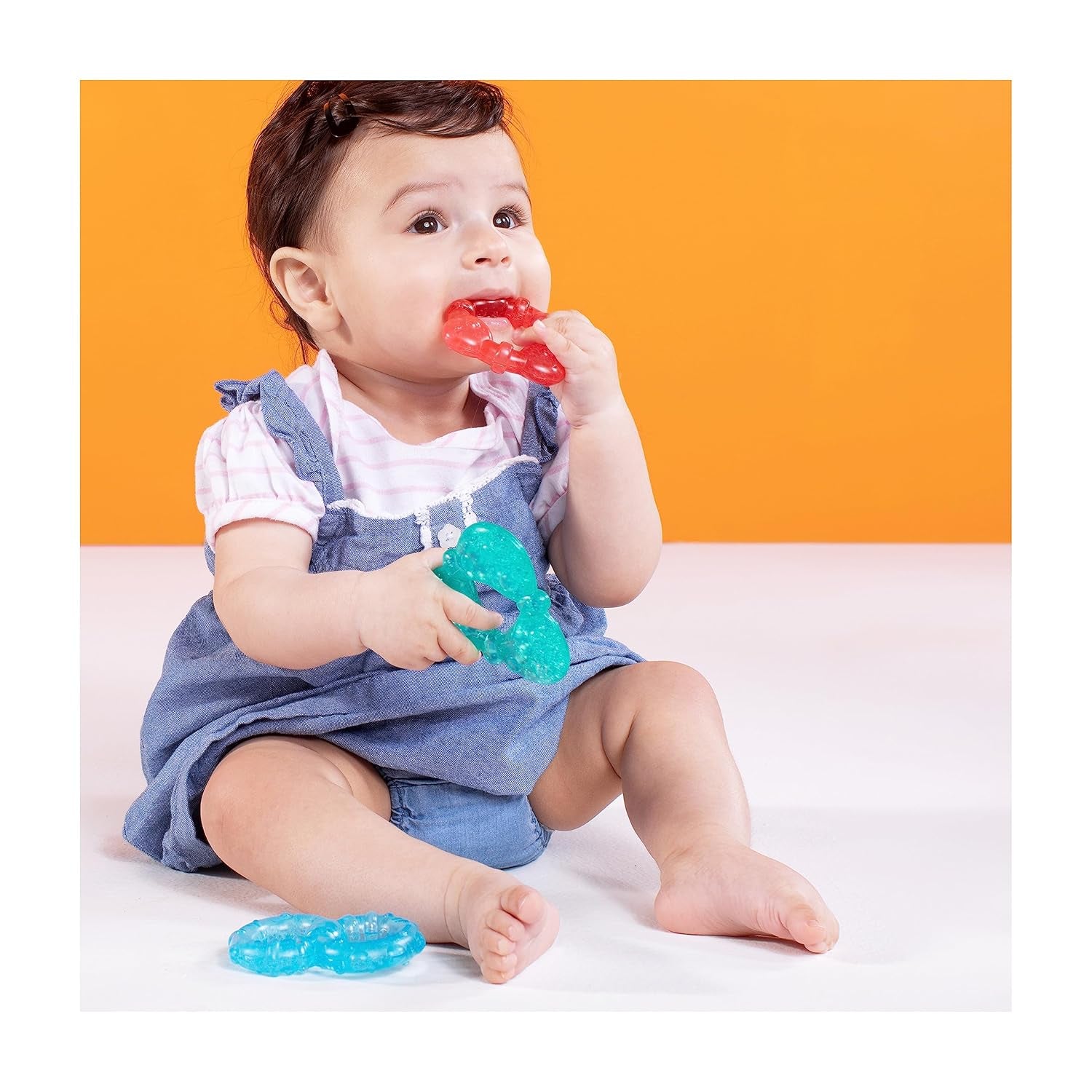 Inele de dentiție Bright Starts Stay Cool, răcoritoare, turcoaz/albastru/roșu, ușor de ținut în mână, tehnologie de răcire de lungă durată, fabricate din silicon, fără BPA