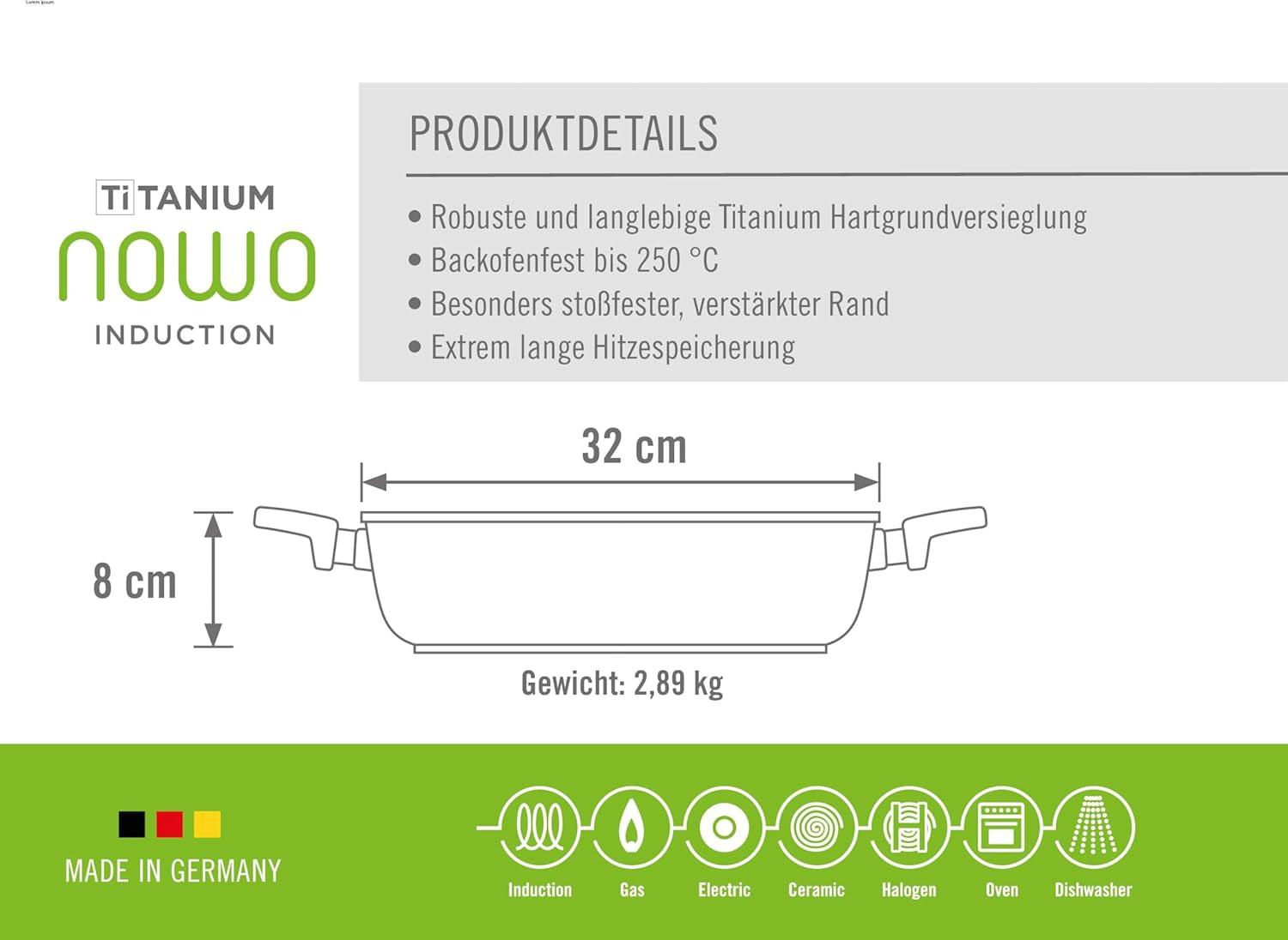 Woll Nowo Titanium Kasserole - Induktiv -, Ø 32 Cm, 8 Cm Hoch, 5.5 Liter, Mit 2 Seitengriffen - Geeignet Für Alle Herdarten Molds and trays for baking Naty Shop
