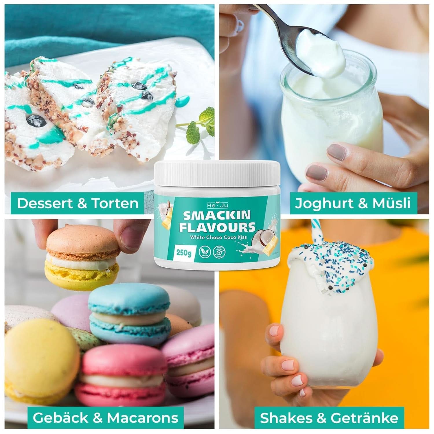 He-Ju, Powder with white chocolate and coconut flavor, 250 grams Aromas Naty Shop