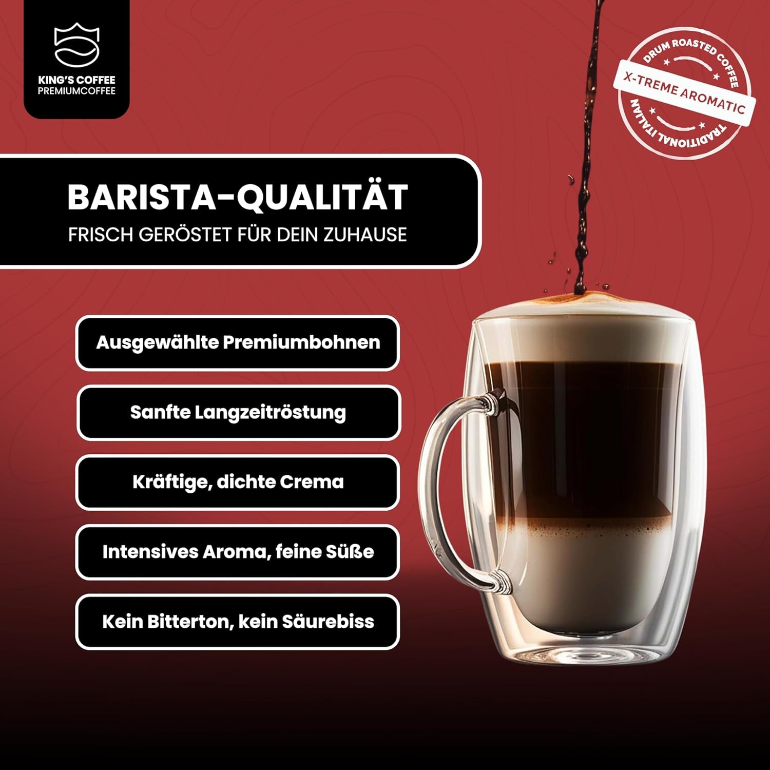 KING'S COFFEE - PRĂJIRE EXTREMĂ - Boabe de Espresso Intenso - aciditate foarte scăzută - prăjire în loturi mici din Italia - boabe de cafea pentru aparate complet automate și aparate cu portafiltru - 1 kg