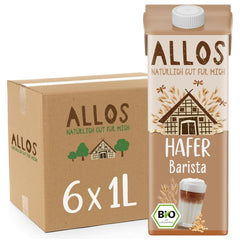 Allos Bio Haferdrink Barista | Milchalternative aus Hafer | Schaumbarer Drink auf Pflanzenbasis | Perfect for coffee Vegan, lactose-free Drink | 1 Liter (6 Pieces)