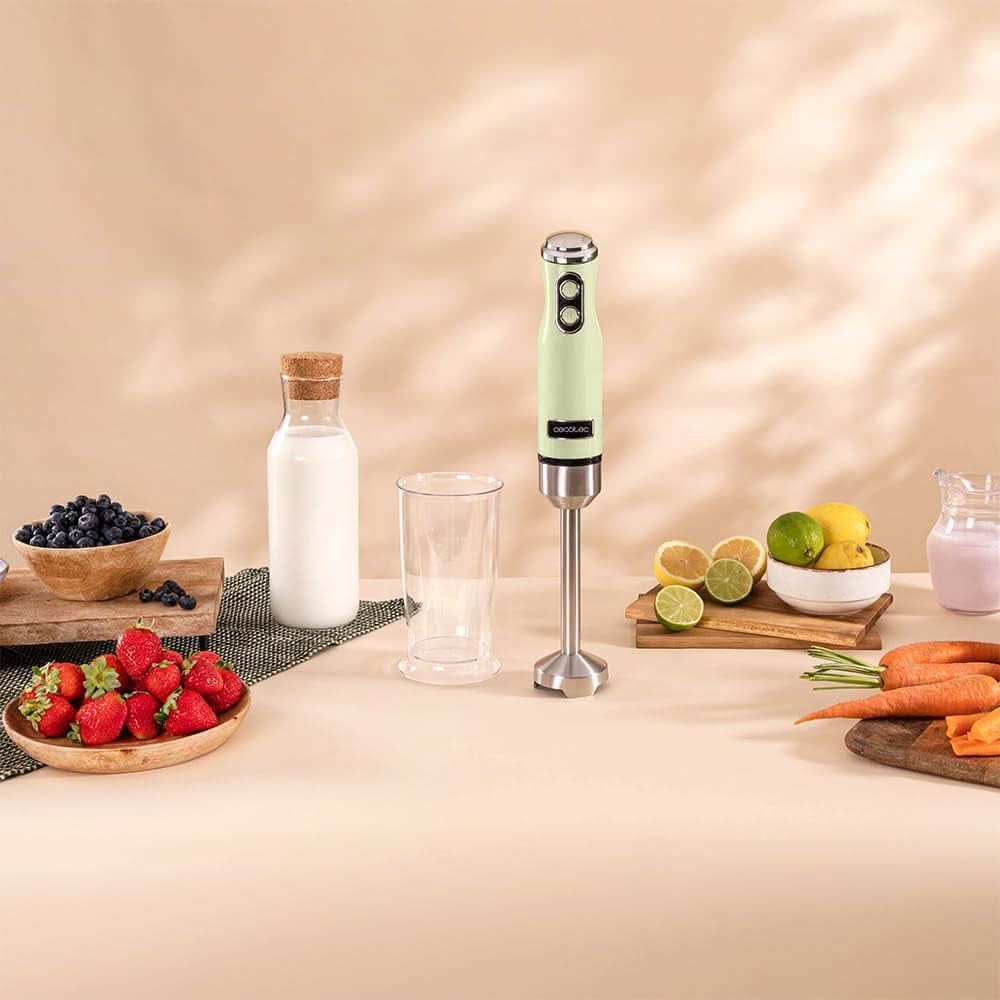 Cecotec Stabmixer Power Retrogreen 1200MAX Cream&Crush, Maximalleistung 1200 W, Crossblades-Technology, 2 Speeds, Zubehörset Spülmaschinenfest, Spritzschutzhaube Kitchen Naty Shop