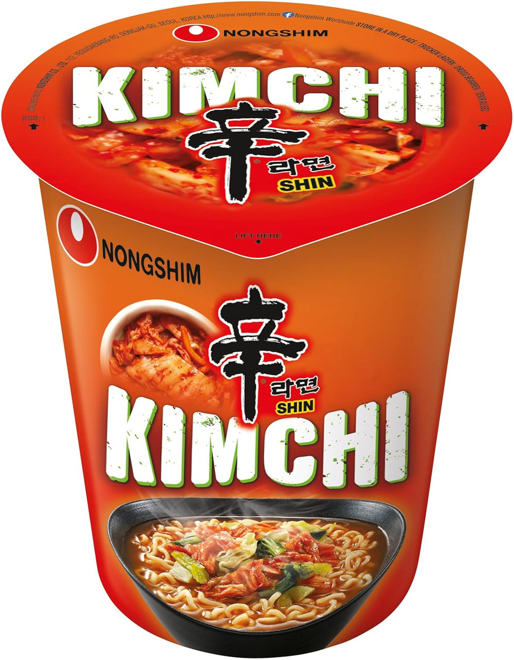 Nong Shim Kimchi Ramyun instant noodles - Korean ramen soup in a cup - quick preparation - 1 package of 75g