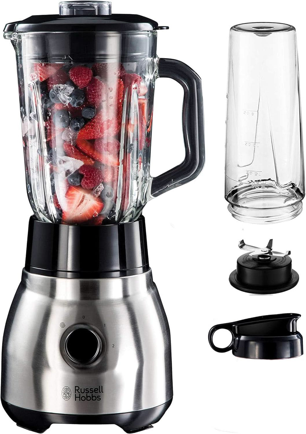 Russell Hobbs Standmixer 2-In-1 [1.5L Glasbehälter Mixer & 0.6L Mini Smoothie Maker -To-Go-Trinkflasche Inkl. Deckel] Spülmaschinenfest, Impuls-/Ice-Crush Funktion, Becher BPA Frei, Edelstahl 23821-56 Kitchen Naty Shop Standmixer 2-In-1