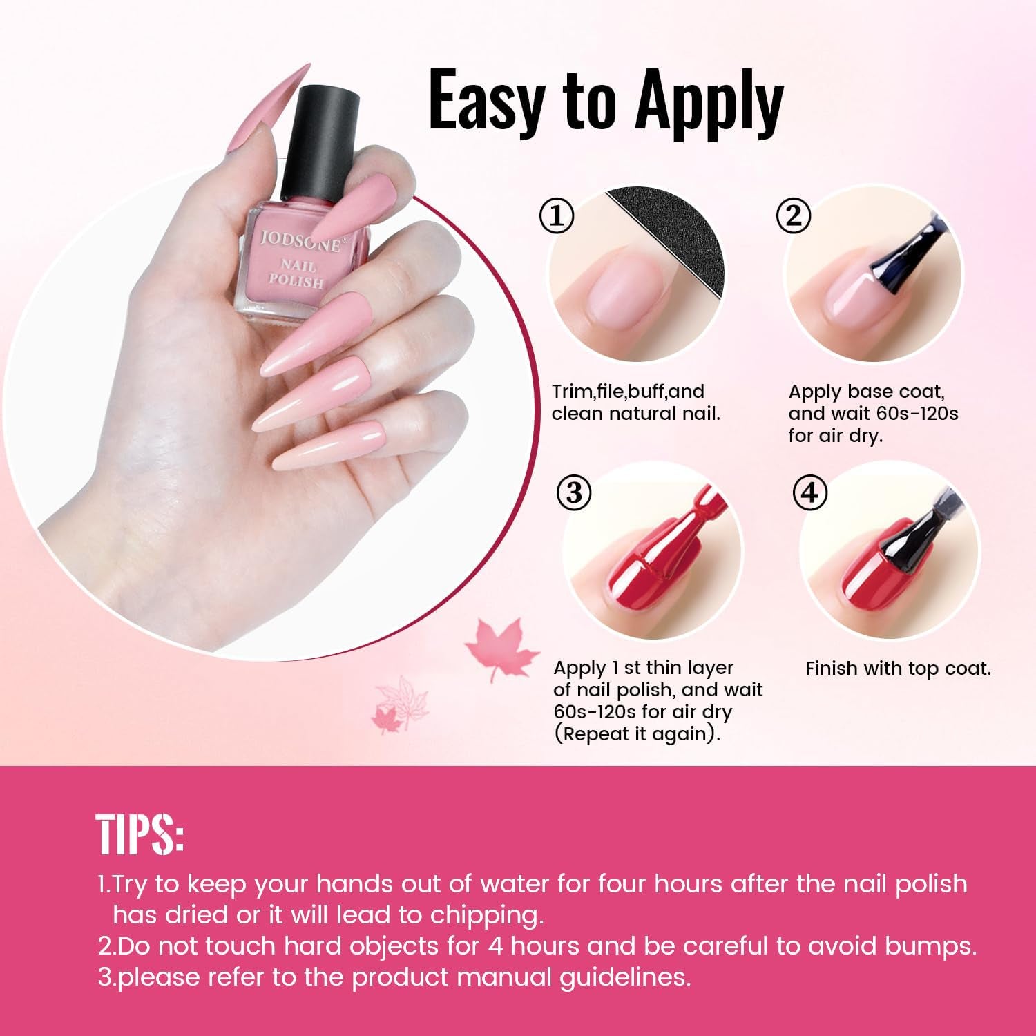 JODSONE 12 Piece Nail Polish Set 10 Colors Combination 2 Base Coats and Top Coat Quick Dry Nail Polish for Amateurs and Beginners