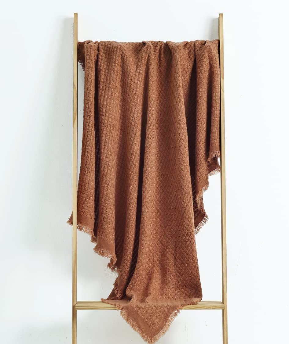 CREVENT Rust Knitted Blanket for Couch Sofa Chair Bed Home Decor Soft Warm Cozy Lightweight Spring Summer Autumn (127.8 X 152.4 cm Caramel / Brown / Burnt Orange) CREVENT Beds and Blankets