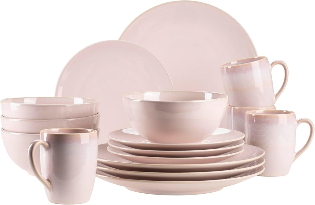 MÄSER 931736 Geschirr-Set Für 4 Personen Im Mediterranen Vintage-Look, 16-Teiliges Kombiservice in Sandigem Grau, Keramik, Sandgrau Seturi vesela masa Naty Shop Rosa