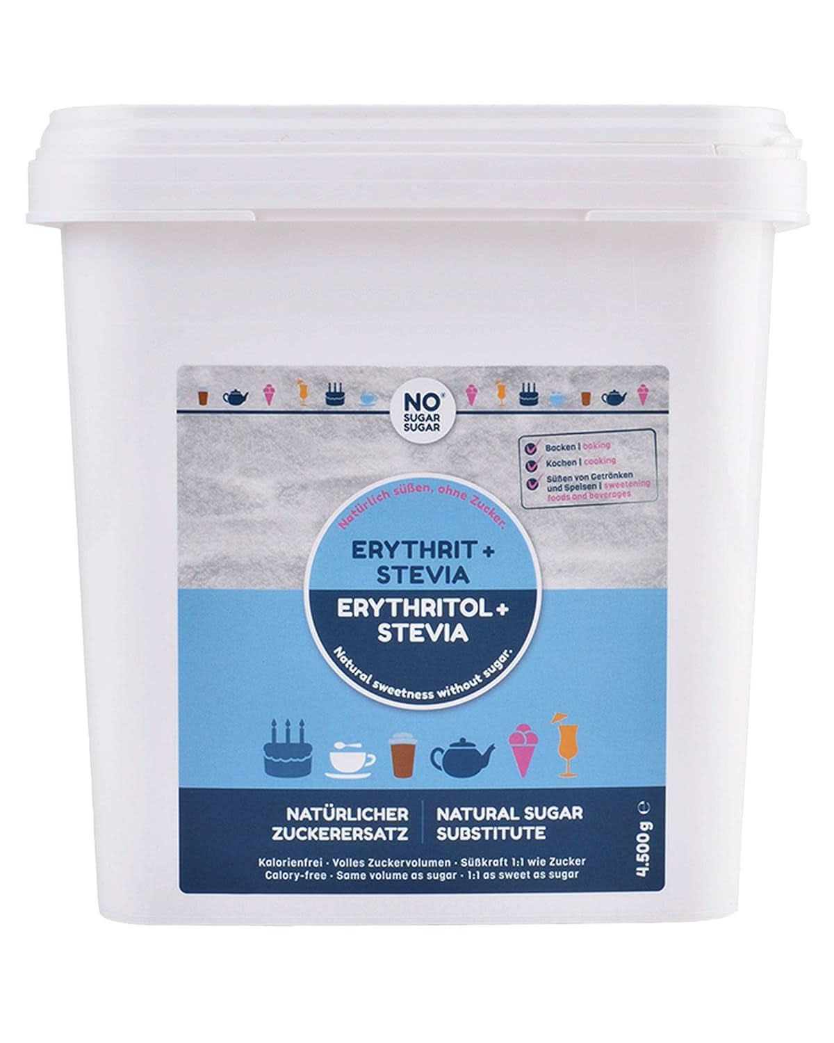 NO SUGAR, Erythritol + Stevia Natural sugar substitute without calories 1:1 sweetness compared to sugar, without flavor, 4.5 Kg Sweeteners Naty Shop