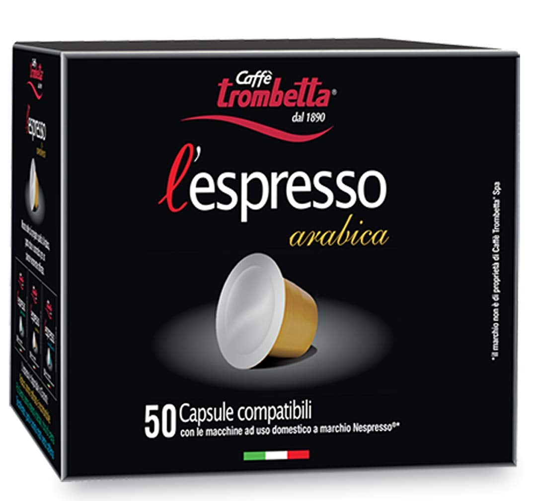 Caffè TROMBETTA L 'Espresso, Italien Kaffee Nespresso kompatible Kapseln. Aus 100% Arabica mit einem vollmundigen und körperreichen - 50 Kapseln , 50 Stück (1er Pack)