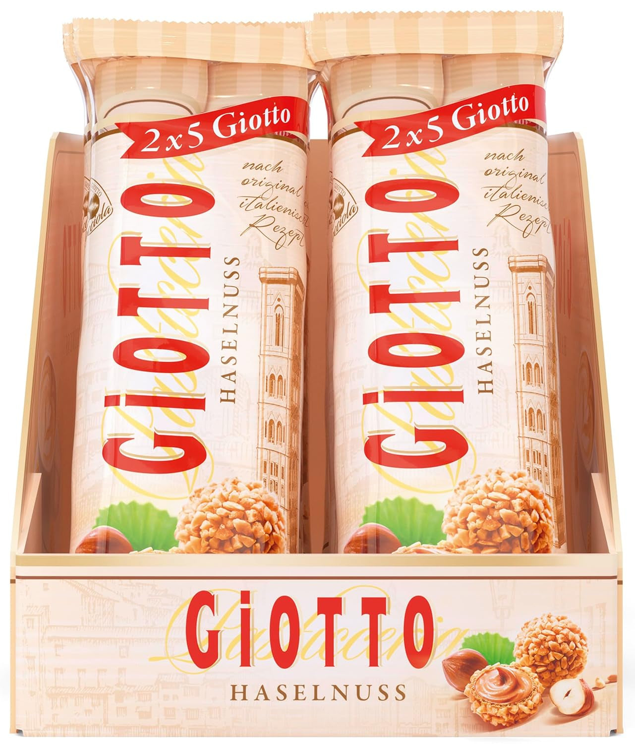 GiOTTO – a pastry specialty prepared according to an original Italian recipe – wafer shell, milk and hazelnut cream filling and hazelnut pieces glaze – 10 x 21.5g