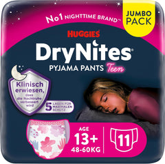 Huggies DryNites Nighttime Bedwetting Diapers for Girls 13-Approximately 17 Years (48-60kg) 33 Count (3 x 11) Jumbo Monthly Pack XL Diaper Briefs