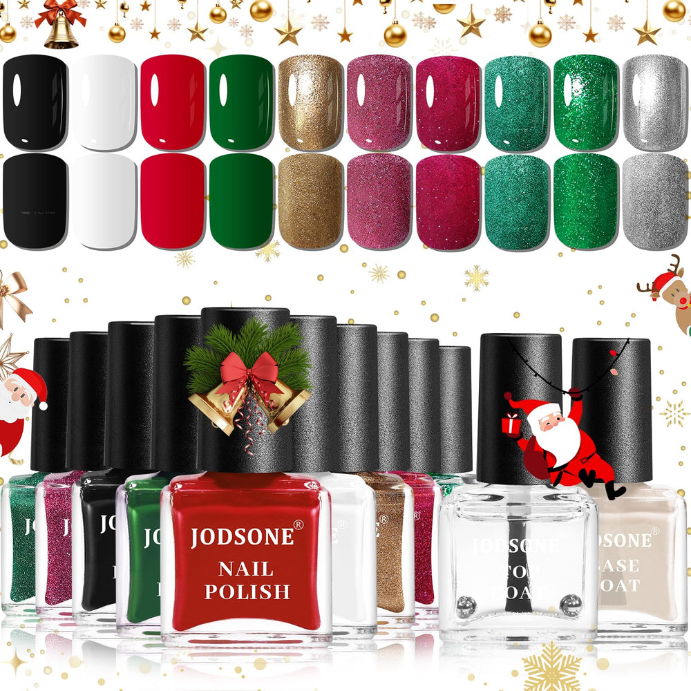 JODSONE 12 Piece Nail Polish Set 10 Colors Combination 2 Base Coats and Top Coat Quick Dry Nail Polish for Amateurs and Beginners