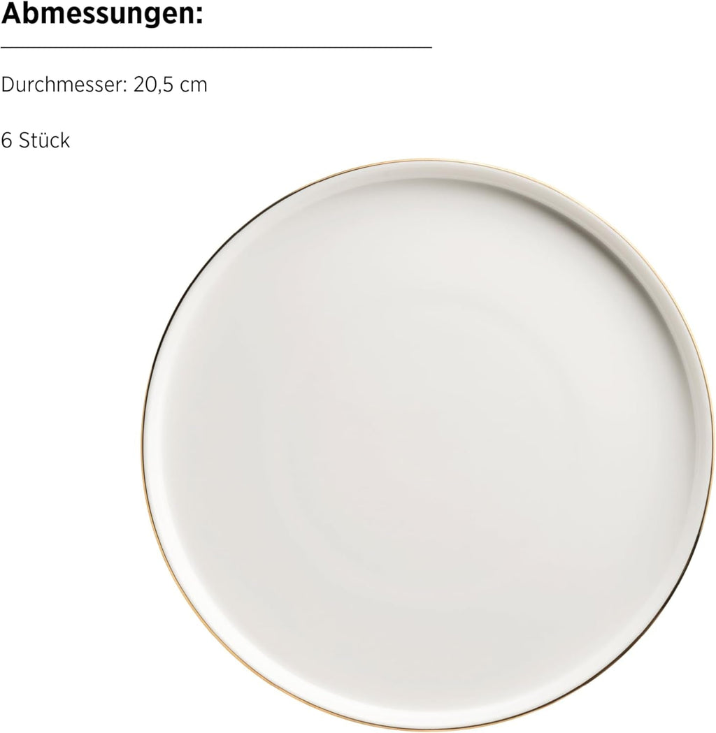 MÄSER, Serie Sita, Teller Set Für 6 Personen, Essgeschirr Aus Weißem Porzellan Mit Goldrand, Schlicht, Elegant, Porzellan, Weiß Seturi vesela masa Naty Shop