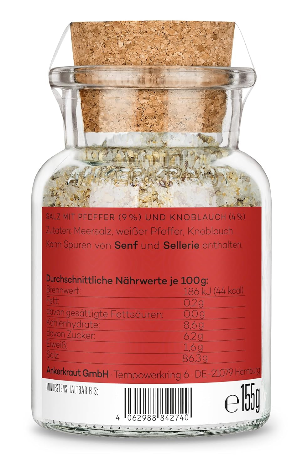 Ankerkraut "Merry Crisis" Anlass-Gewürz, Aioli Pfeffer Salz zum Verschenken, Gewürz Geschenk mit Knoblauch, 155 g im Corkenglas