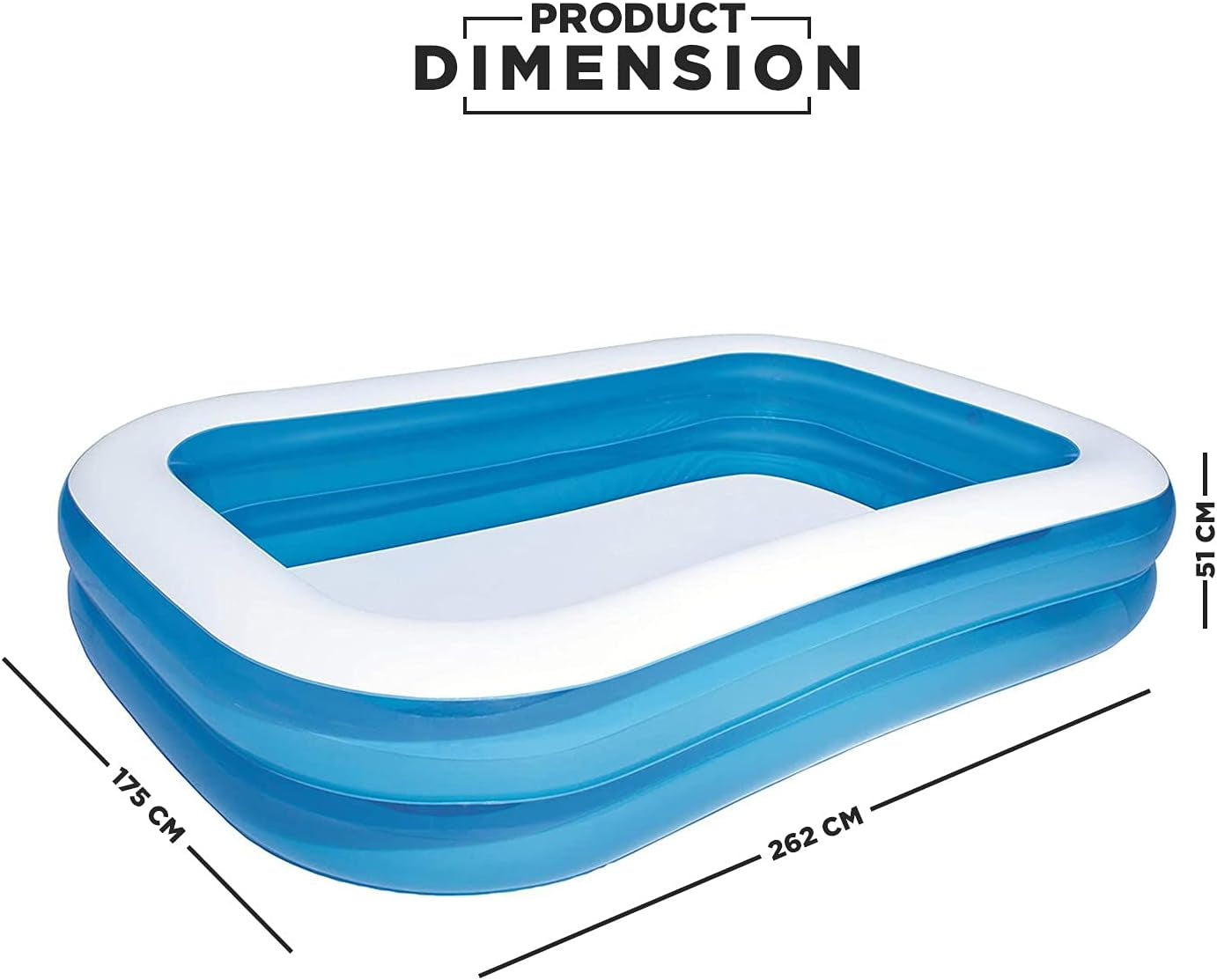 Bestway Family Pool, Rectangular Children's Pool, Easy to Assemble, Color, 262 x 175 x 51 cm