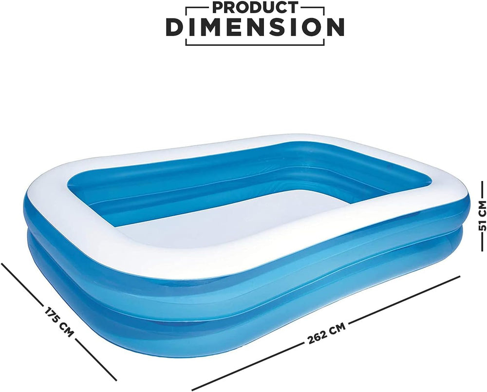 Bestway Family Pool, Rectangular Children's Pool, Easy to Assemble, Color, 262 x 175 x 51 cm