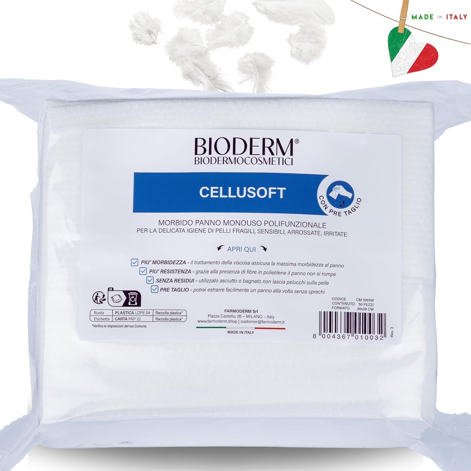BIODERM Cellusoft - soft, multifunctional, disposable viscose and polyester wet wipes - multifunctional wipes for the delicate hygiene of sensitive and reddened skin of the elderly and children - 30 x 38 cm (50