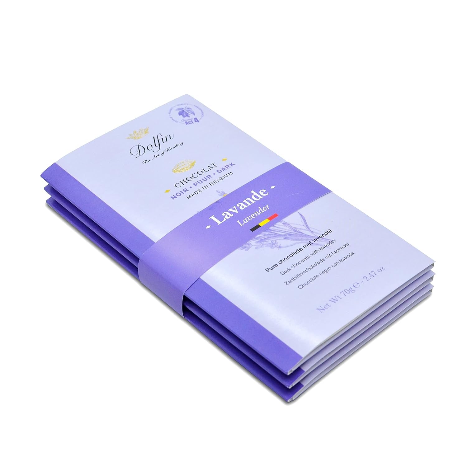 Dolfin Pachet de 3 ciocolată cu diverse arome - ciocolată artizanală belgiană, 210 g Bomboane de Ciocolata Naty Shop 210 G Lavanda