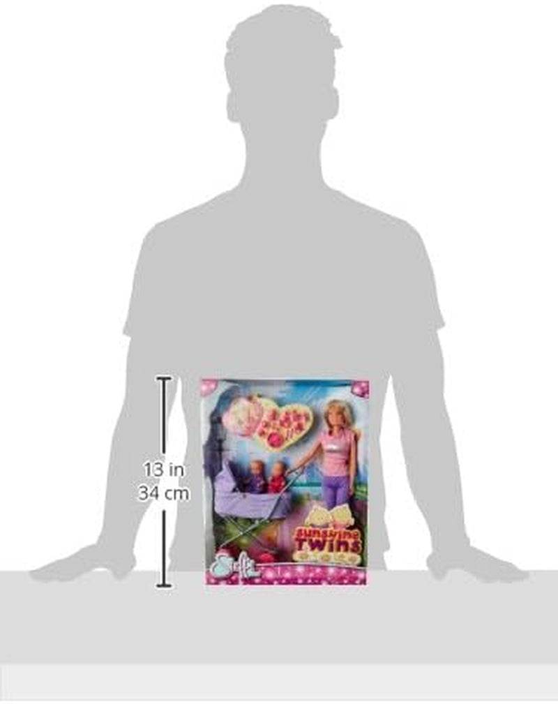 Simba Steffi Love Sunshine Twins – Păpușă cu gemeni și cărucior, inclusiv accesorii precum biberoane și jucării, variantă asortată cu 2 păpuși, set de păpuși pentru copii cu vârsta de 3 ani și peste