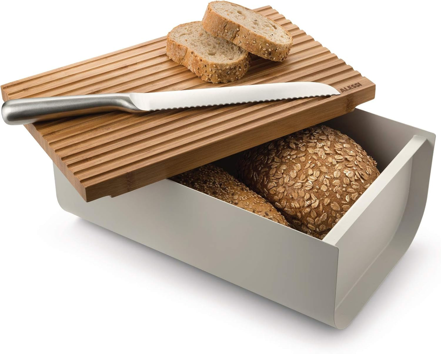 Alessi Mattina BG03 R - Coș pentru pâine din oțel inoxidabil cu rășină epoxidică și lemn de bambus, roșu Cutii depozitare alimente Naty Shop