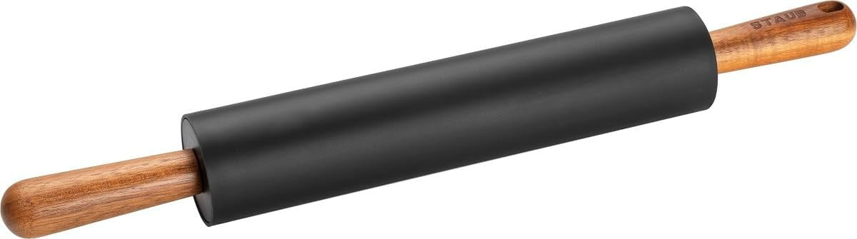STAUB Teigroller, Nudelholz, Länge: 45 cm, Rollbreite: 26 cm, Schwarzes BPA-freies Silikon und Akazienholz, Ergonomischer Griff, Schwarzes und Braun