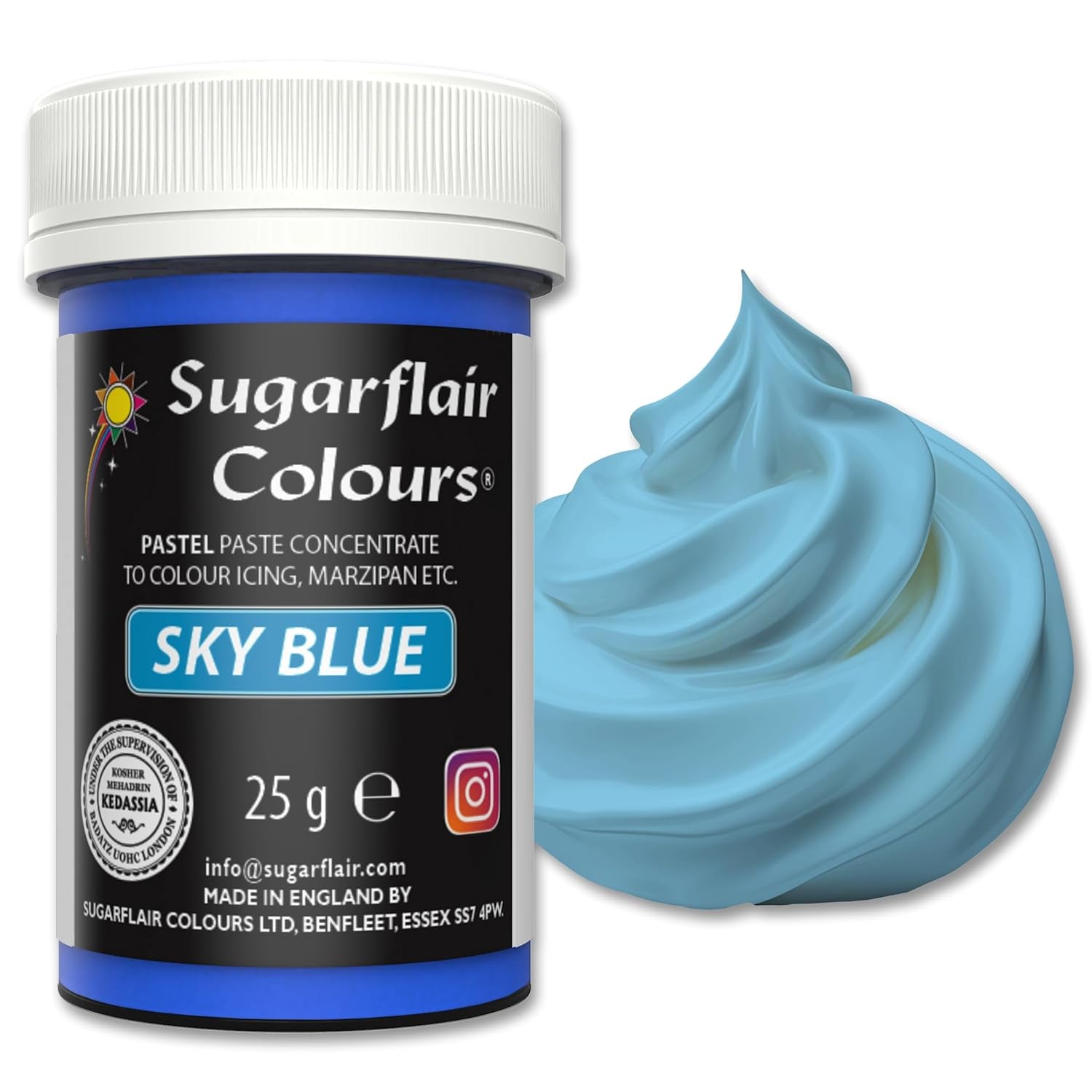 Colorant alimentar Sugarflair Paste Pastel Sky Blue, colorant alimentar pentru paste, pentru fondant și marțipan, coloranți concentrați Spectral - 25 g