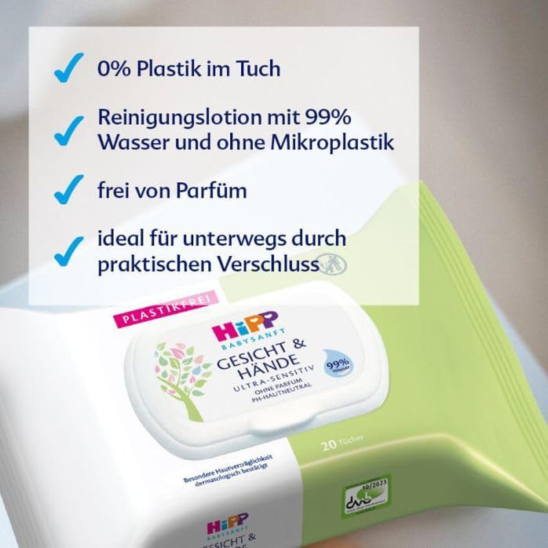 HiPP Baby Soft Wet Wipes for Face and Hands, Pack of 12 (12 x 20 Pieces)