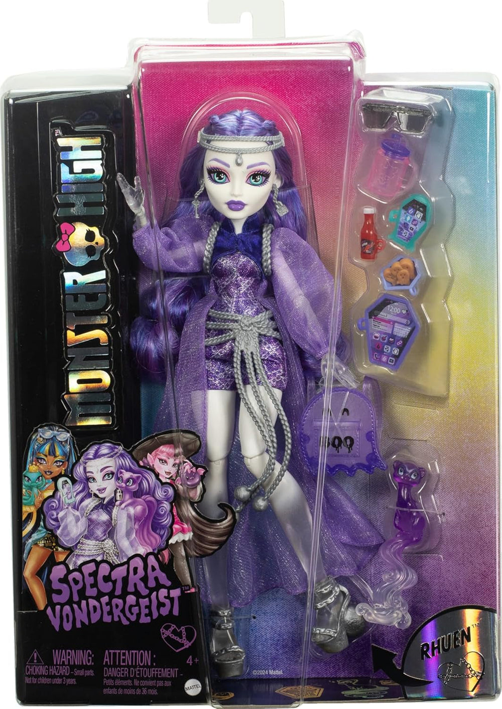 Monster High Spectra Vondergeist Doll with Rhuen Ferret and Accessories such as Backpack, Tablet, Snacks and More, HXH77 Naty Shop Dolls
