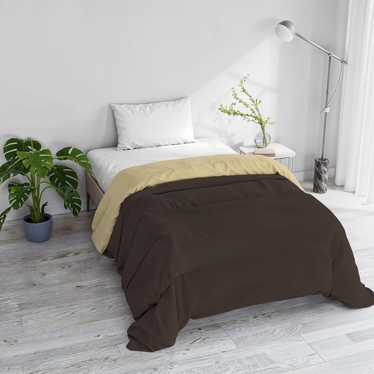 Basic winter blanket, plain and lined, dark green / cream, 200X245Cm Naty Shop duvets and quilts Brown / cream 200X245Cm