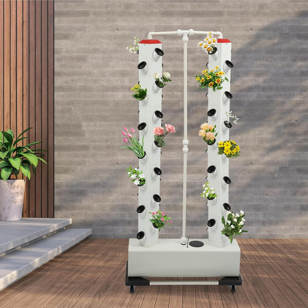 56 Holes 7 Tier Hydroponic System Soilless Grow System Grow Kit Aeroponic Tower Hydroponic Grow System with Hydration Pump Timer Adapter Grow Bed and Mesh Pot