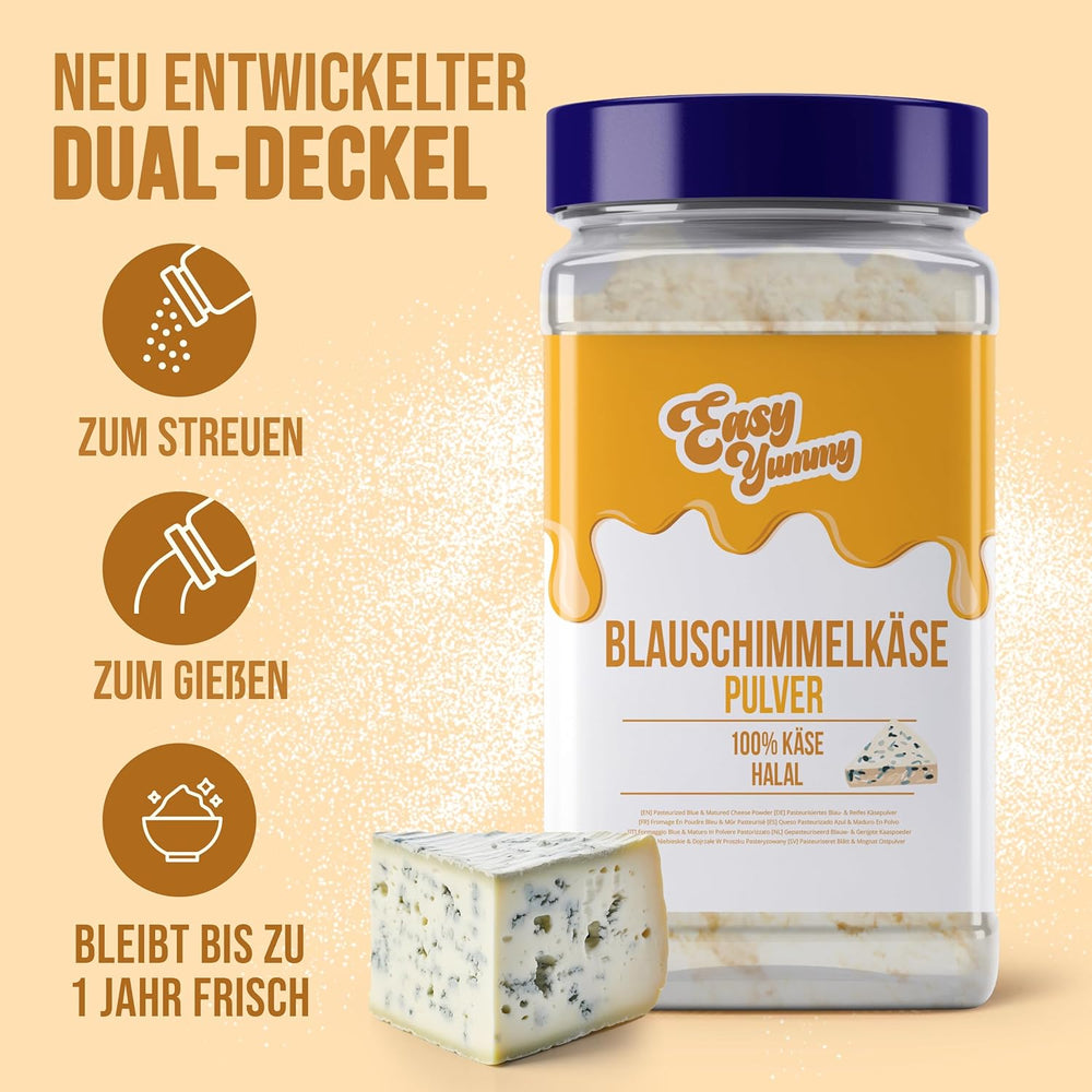 EASY YUMMY - Käsepulver 300g | Instant Käsegeschmack für Mahlzeiten & Snacks | Immer Bereit, Keine Kühlung Nötig | Aus 100% Real Cheese | Ideal als Popcorn-Topping