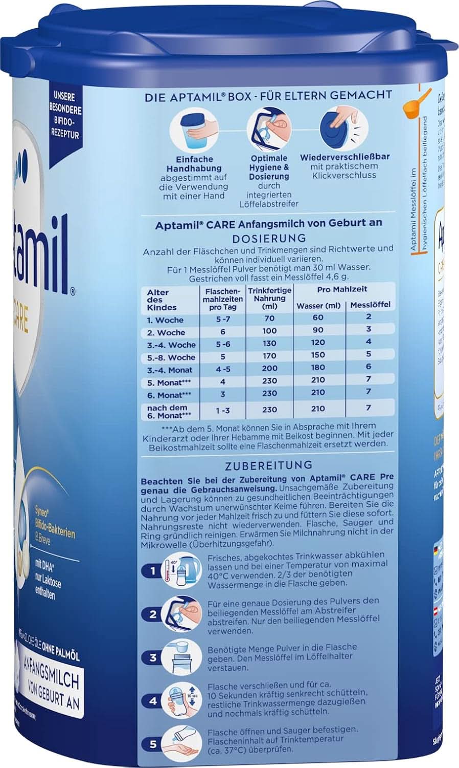 Aptamil Care PRE - Initial milk from birth, with DHA, only lactose, without palm oil, baby food, milk powder, 1x 800 g Mother and Child Naty Shop