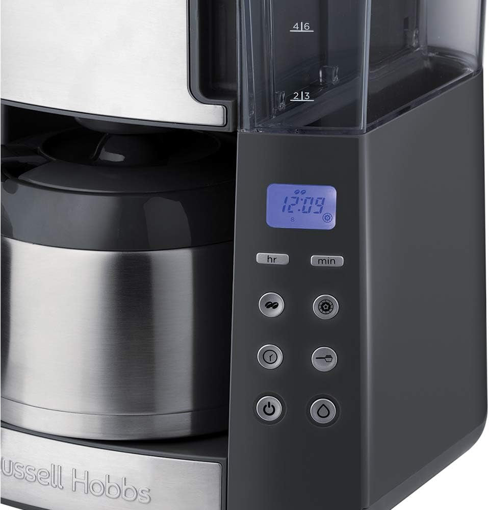 Cafetieră Russell Hobbs cu râșniță și carafă termică [temporizator digital, cap de duș pentru extracție și aromă optime] Grind&Brew (1-10 cești, 3 setări de măcinare) Cafetieră cu filtru 25620-56