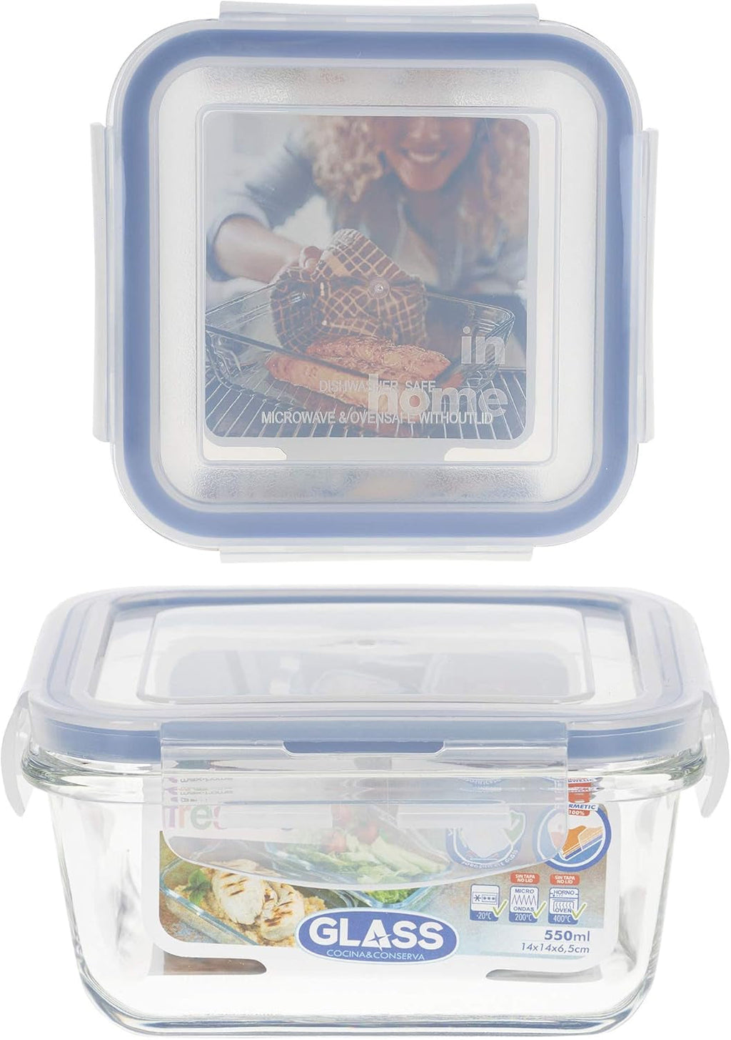 Max Home Pachet 8 recipiente etanșe din sticlă, cutie de prânz din sticlă pentru microunde, recipiente resigilabile pentru alimente, 550 mililitri, capace transparente, recipiente pentru alimente (16538) Cutii depozitare alimente Naty Shop