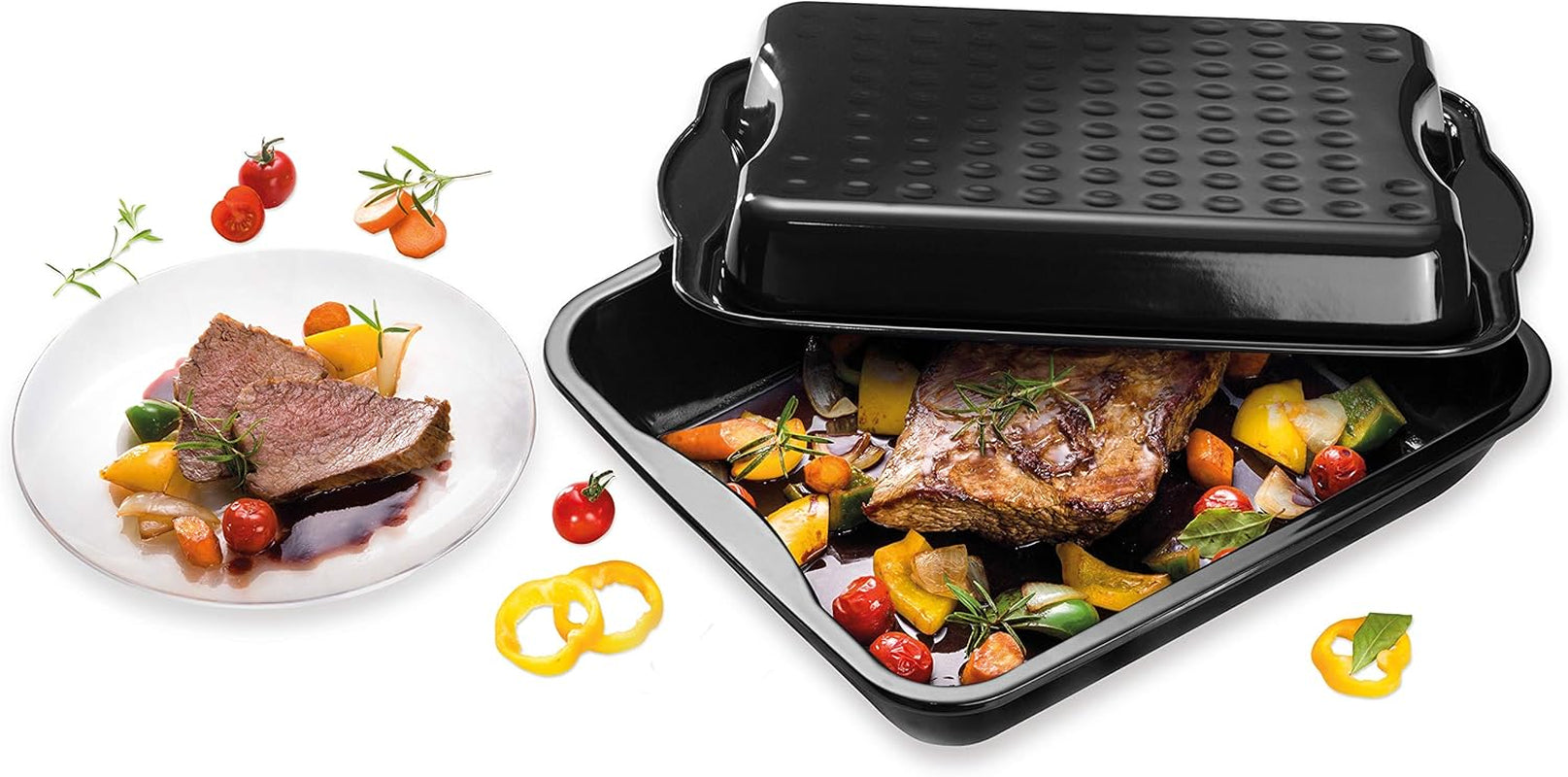 Dr. Oetker Maxi-Bräter Mit Deckel BACK-IDEE KREATIV, Brat- Und Auflaufform Aus Hochwertigem Stahlblech Mit Emaillierung, Eckige Form, Schnitt- Und Kratzfest - Spülmaschinengeeignet in Schwarz Molds and trays for baking Naty Shop