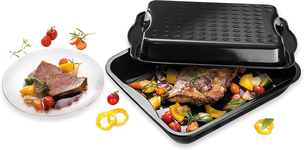 Dr. Oetker Maxi-Bräter Mit Deckel BACK-IDEE KREATIV, Brat- Und Auflaufform Aus Hochwertigem Stahlblech Mit Emaillierung, Eckige Form, Schnitt- Und Kratzfest - Spülmaschinengeeignet in Schwarz Molds and trays for baking Naty Shop
