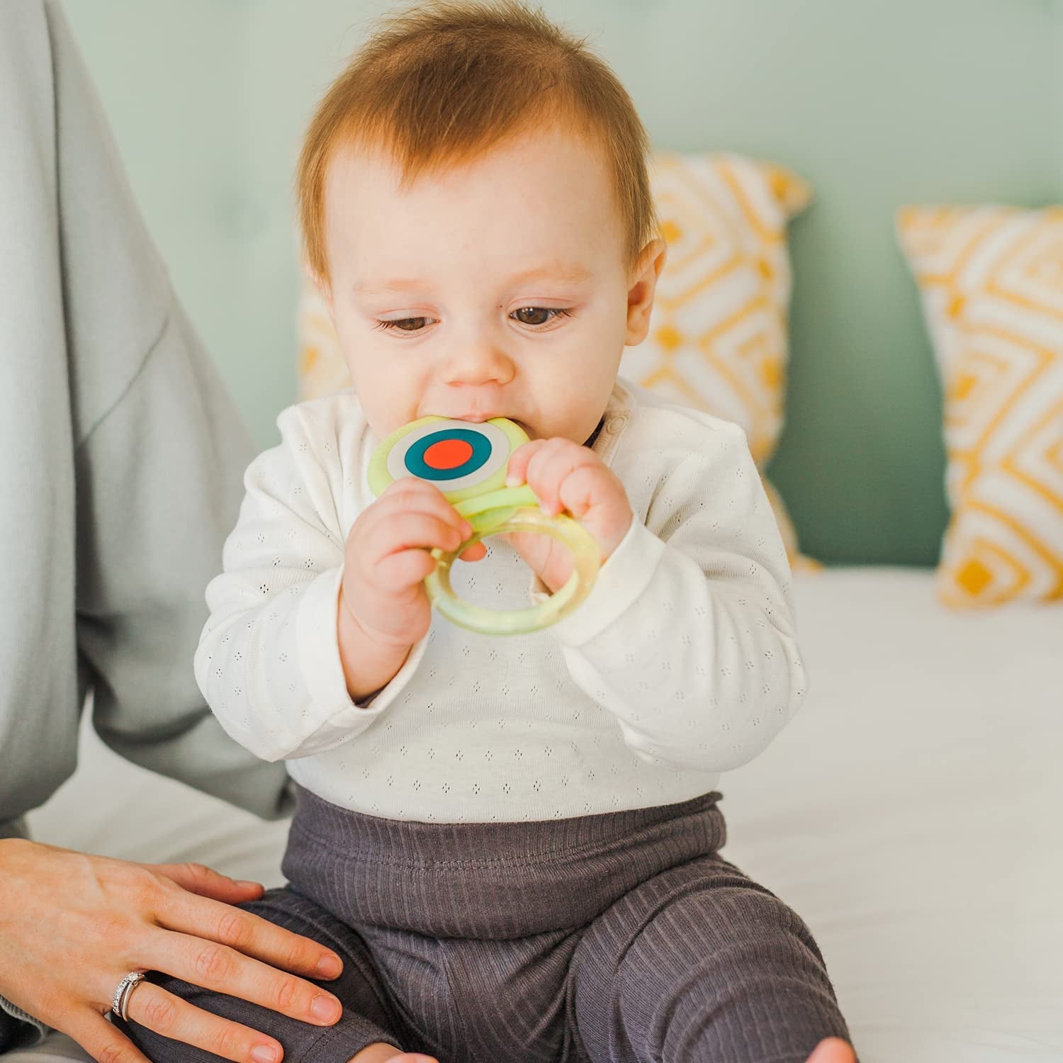 Suavinex, inel de dentiție din silicon, pentru bebeluși + 4 luni, inel de dentiție răcoritor, moale și ușor, fluture, albastru