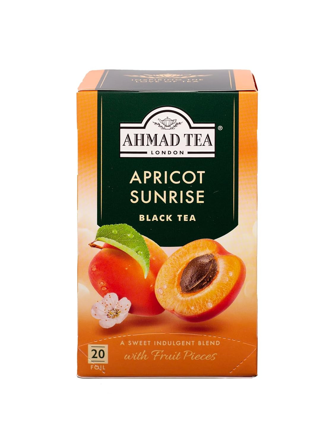 Ahmad Tea - Fruit Tea Selection - Sortiment de ceaiuri de fructe din ceai negru - Măr, piersică și fructul pasiunii, căpșuni, lămâie și lime - Ambalate individual și sigilate pentru păstrarea aromelor - 20 pliculețe de ceai cu bandă