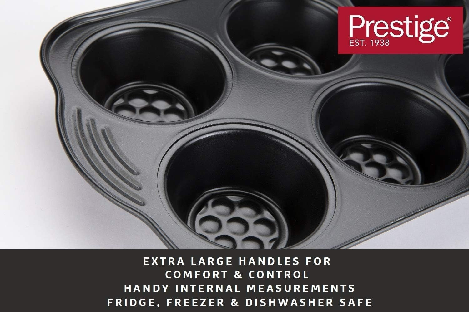 Prestige 48227 Aerolift Muffin Zinn, Carbon Steel, Schwarz Molds and baking trays Naty Shop
