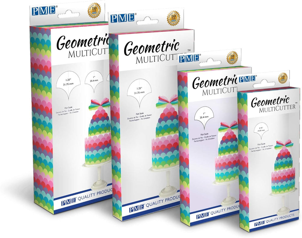GMC194 Forme geometrice multiple pentru biscuiți - Solzi de pește/Scoică, Set de 3 forme geometrice pentru biscuiți, Solzi de pește, Mărimi mici, medii și mari, Plastic ABS, Multicolor